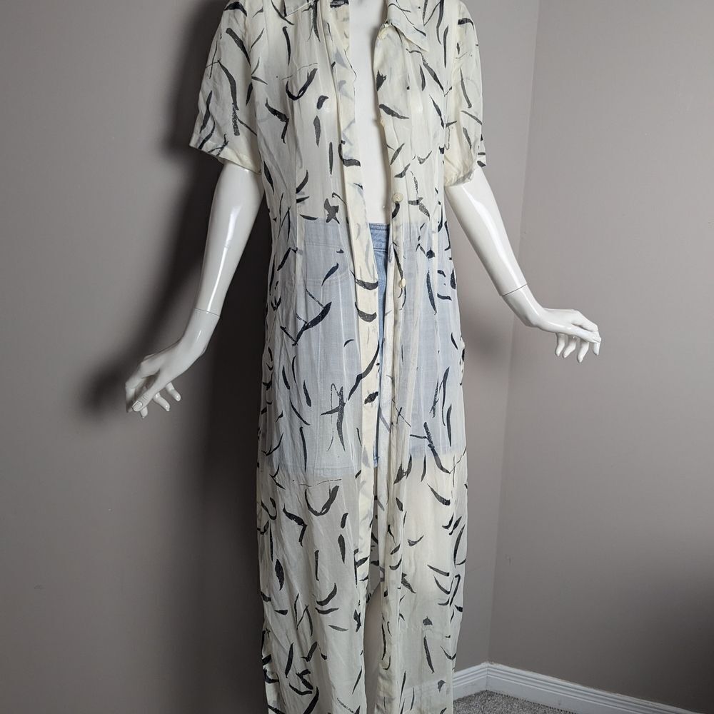 Tanya De Luca Sheer Resort Wear Cover-Up White w/ Black Paint Strokes S/M
